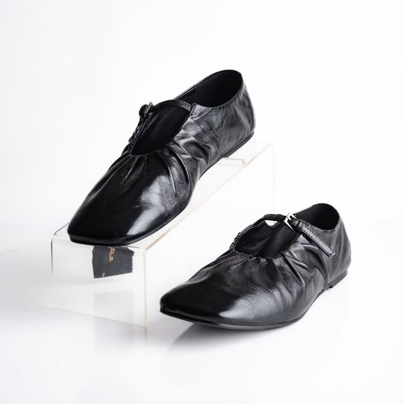 Massimo Dutti Soft Leather Ballet Flats Mary Janes Black US 9 EU 40 NWB 1578/450 - Picture 1 of 10